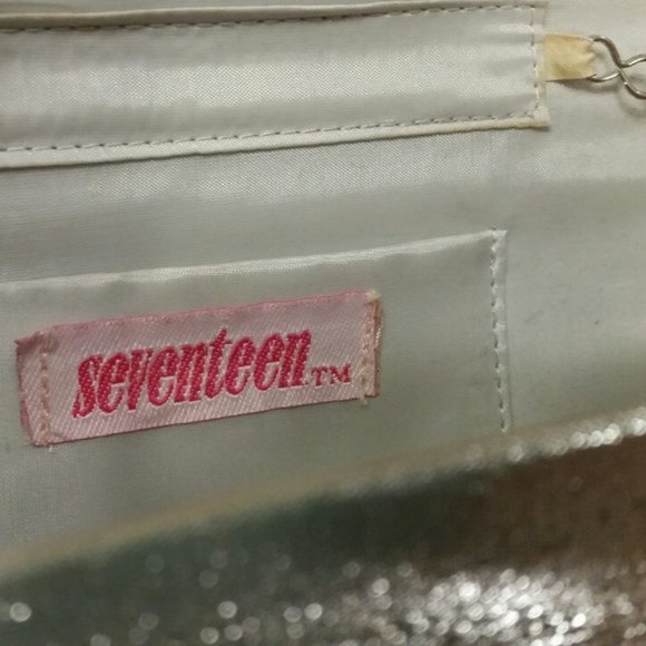 Silver shimmer clutch purse with chain - Picture 3 of 3